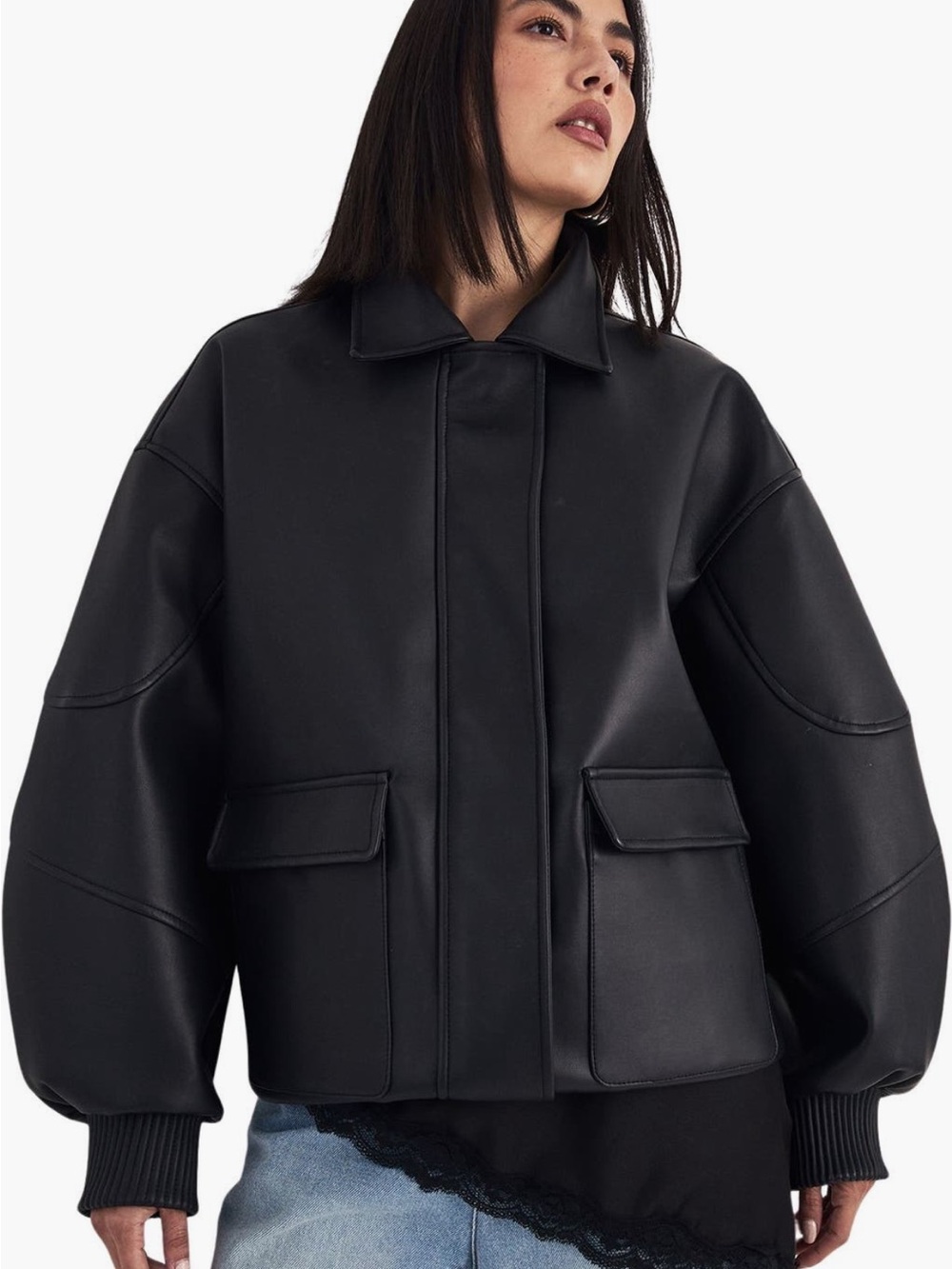 Nasty Gal Oversized Longline Faux Leather Bomber Jacket